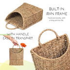 Woven Hanging Seagrass Baskets, Hanging Wall Wicker Basket, Handmade Organizer Baskets, Hanging Flower Basket for Shelves, Walls, Doors, Balconies, Front of House, Garden,... - color: Dark Brown