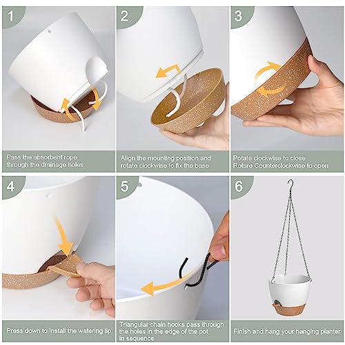 Vanslogreen Hanging Planters for Indoor Outdoor Plants, 1 Set Self Watering Hanging Pot with Drainage Holes & Removable Tray (White-12inch, 12'') - color: White, size: 12''