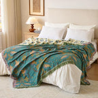 Boho Throw Blanket, Patterned Bohemian Blanket 100% Soft Cotton Woven Boho Quilt, Reversible Throw Blankets for Couch Bed, Decorative Lightweight Blanket for All Seasons (Spring Blue, Twin 60"x80") - size: Twin 60"x80"