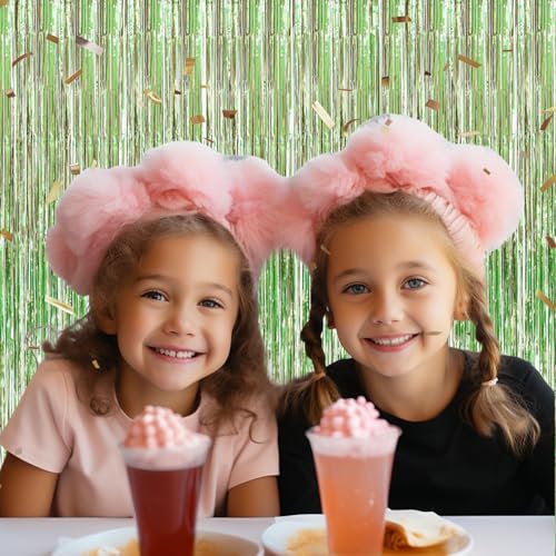 DECOCKRAT 3 Pack Foil Fringe Backdrop - Light Green Shiny Tinsel Curtains for Party Decoration/Photo Booth Props - 3.3x8.2 FT Metallic Foil Backdrop for Birthday, Wedding, Graduation, Christmas - color: Light Green