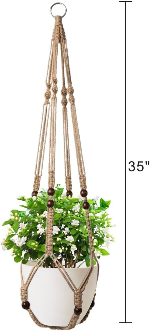1 Pack Macrame Plant Hanger,Hanging Plant Holder, Boho Home Decor Hanging Basket with Wood Beads,Hanging Planters for Indoor Plants,Plant Hanger Indoor 35" Brown (POTS NOT Included)