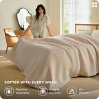 Bedsure 100% Cotton Muslin Blanket 8-Layer King, Breathable & Substantial Oeko TEX Gauze Bedding, PureWoven All-Season Moisture-Wicking Comfort, Softens After Wash, Linen Beige, 108"x90" - color: Linen Beige, size: King