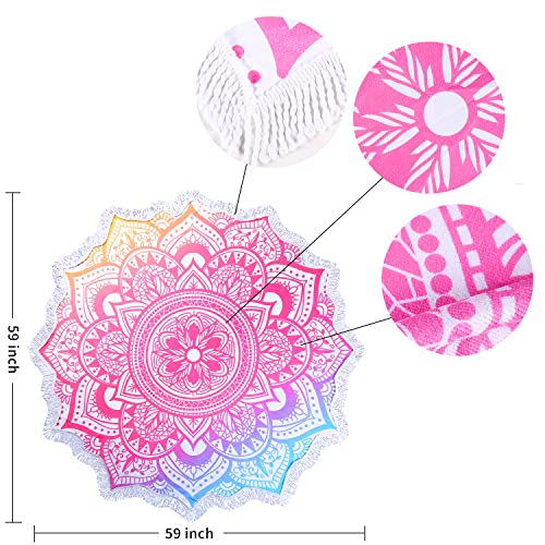 Large Microfiber Boho Mandala Beach Towel Round Bohemian Beach Blanket Hippie Indian Throw Blanket Beach Tapestry Sand Free Quick Dry Yoga Picnic Yoga Mat Wall Decor Circle Tablecloth,59'',Gradient - color: Gradient Mandala