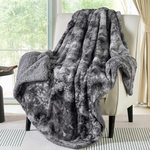 Bedsure GentleSoft Sherpa Fluffy Throw Blanket - Fleece Warm and Cozy Throw for Women Gift, Plush & Fuzzy Faux Fur Blanket for Couch, Sofa, Bed Decor, Tie Dye Design, Grey, 50x60 Inches - color: 01 - Grey, size: Throw (50" x 60")