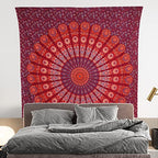 Bless International Handmade Indian hippie Bohemian Psychedelic Peacock Mandala Wall hanging College Dorm Beach Throws Table Cloth Bedding Tapestry (Blue Red, Queen(84x90Inches)(215x230Cms)) - color: Blue Red, size: 90"L x 84"W