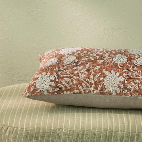 Handblock Printed Vintage Indian Cotton Decorative Throw Pillow Covers, Set of 2 (Brick Brown, 12" x 20" (Pack of 2)) - color: Brick Brown, size: 20" x 12" (Pack of 2)