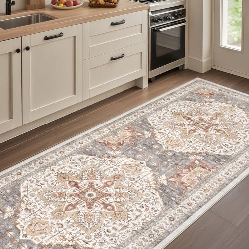 Tortania Area Rug 2x6 Runner Rugs - Washable Vintage Oriental Farmhouse Thin Indoor Carpet for Living Room Bedroom Hallway Entryway Kitchen Under Dining Table Home Office - Orange Multi - color: Orange Multi, size: 2' x 6' (Runner)