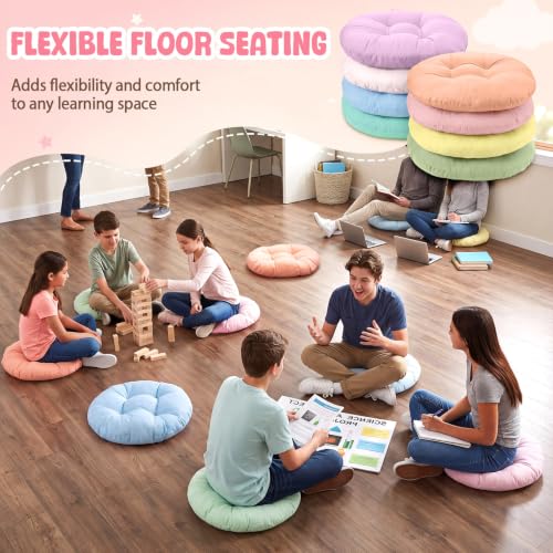 Fumete 8 Pcs 16 Inch Floor Cushions Pillow for Kids Bulk Classroom Round Flexible Seating Floor Cushions for Students Home Daycare School Reading Corner Yoga Meditation Picnic (Candy) - color: Candy