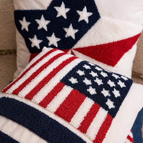 Patriotic Star Throw Pillow Cover, 4th of July Red White Blue 3D Tufted Embroidered Pillowcase, Americana Heritage Decor for Independence Day, Summer Party, 18x18 Inch, 1 Piece, Cover Only - color: Classic Star