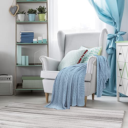 uxcell 100% Cotton Knitted Throw Blanket for Sofa and Couch Soft Lightweight Cable Knit Blanket Home Decors Blanket, Columbia Blue 50" x 60" - color: Columbia Blue, size: Throw (50" *60")