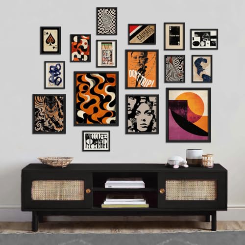 ANERZA 16 PCS Retro 70s Wall Art Decor, Eclectic Vintage Gallery Wall Prints for Bedroom, Abstract Minimalist Posters for Living Room Aesthetic, Collage Kit Pictures, 60s 80s 90s Dorm Home Decor - color: Orange, size: 11"x14" Unframed