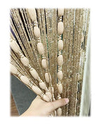Door String Curtain Flat Silver Ribbon Thread with Shaggy Tassel Room Divider, 39’’x79’’, (Gold-style2) - color: Gold-style2