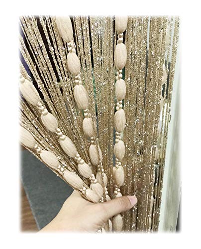 Door String Curtain Flat Silver Ribbon Thread with Shaggy Tassel Room Divider, 39’’x79’’, (Gold-style2) - color: Gold-style2