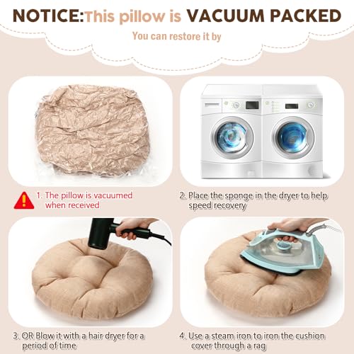 Fumete 8 Pcs 16 Inch Floor Cushions Pillow for Kids Bulk Classroom Round Flexible Seating Floor Cushions for Students Home Daycare School Reading Corner Yoga Meditation Picnic (Flax) - color: Flax