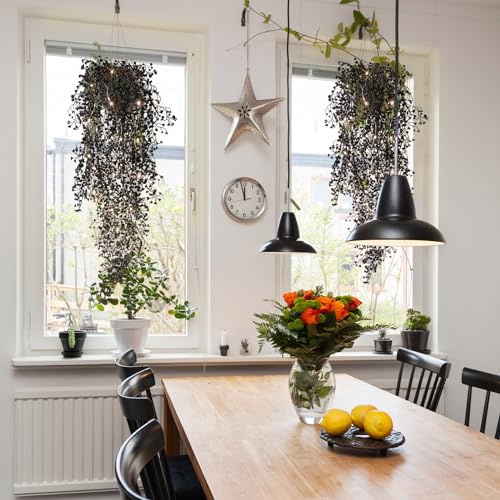 RECUTMS 2.5ft Artificial Hanging Plant with 30LED Lights Ferns Artificial Plants Large Faux Greenery Ivy 4pcs for Home Living Room House Wall Window Porch Office Wedding Decor (Black) - color: Black-light