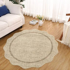 GarveeHome Scalloped Washable Round Rugs, Non-Slip Soft Round Rug 4ft Ultra-Thin, Small Boho Circle Stain Resistant Low Pile Carpet for Entryway Kitchen Bedroom Nursery Bathroom, Jute - color: Jute, size: 4' (Round)