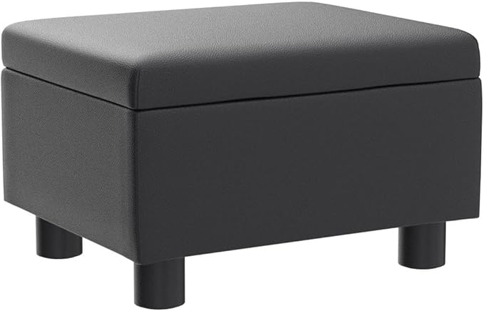 Small Foot Stool Under Desk Foot Stools Ottoman Footstool Foot Stools Small Footstools Foot Stool for Living Room Foot Rest 15" W x 12" D x 9.5" H Faux Leather Black