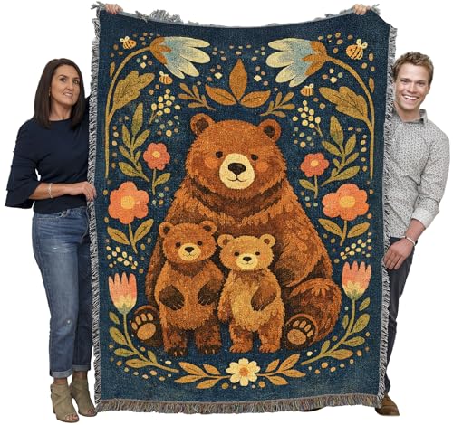 Pure Country Weavers Mama Bear and Cubs Folk Art Blanket - Gift Tapestry Throw Woven from Cotton - Made in The USA (72x54) - color: Mama Bear and Cubs Folk Art, size: 72x54