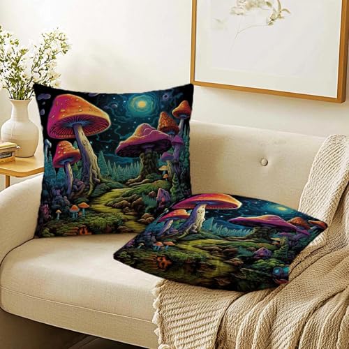 Firmiso Mushroom Throw Pillow Covers 18x18 Set of 2｜Fantasy Forest Decorative Cushion Covers for Couch Sofa Bed｜Boho Cottagecore Fungi Pillow Cases｜Whimsical Woodland Home Decor - color: Boho Mushroom