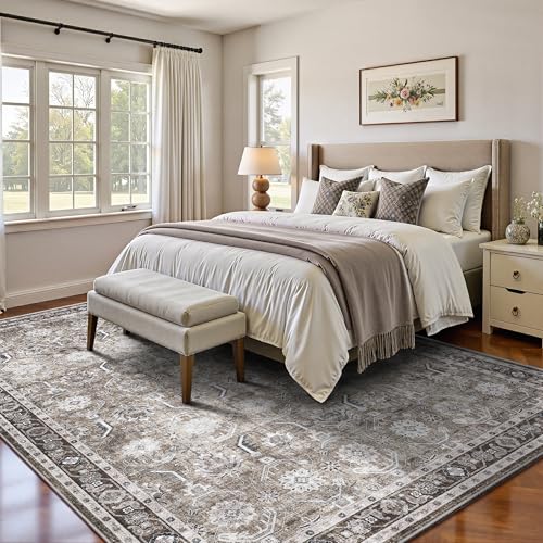 Living Room Rug 6x9, Soft Non Slip Low Pile Washable Rug, Boho Modern Area Rug for Bedroom, Dining Room, Brown - color: Brown, size: 6' x 9' (Rectangular)