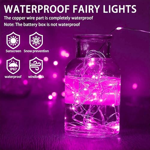 12 Pack Pink Fairy Lights Battery Operated, 7ft 20 LED Mini String Twinkle Lights for Christmas Halloween Party Valentine's Day Mason Jars Centerpiece Table Decorations (12, Pink) - color: Pink