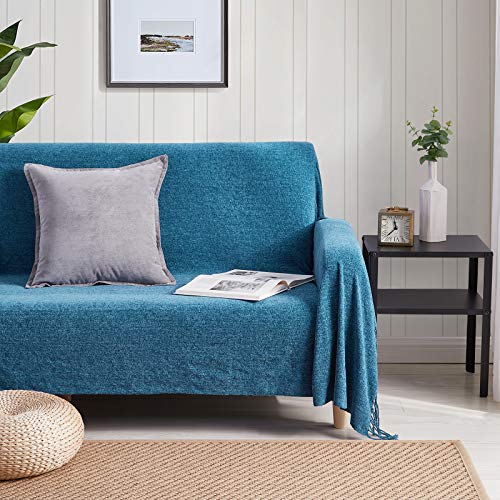 BOURINA Chenille Throw Blanket with Decorative Fringe for Couch Sofa Chair Blanket (50x60 Inches) Dark Blue - color: Dark Blue, size: 50"×60"