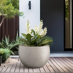 Kante 10 in x 15-16 in Low Concrete Planter, Wide Bowl Plant Pot with Drainage Hole & Rubber Plug – Breathable Handmade Cement Container for Succulents, Tabletop, Patio, Weathered Concrete - color: Weathered Concrete, size: 15.7" d