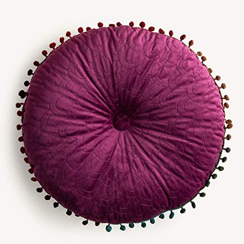 vctops Velvet Soft Round Chair Pads Cute Gradient Pom Pom Indoor Dining Chairs Cushion (Purple, Diameter 16") - color: Purple, style: Diameter 16 Inch