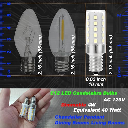 E12 Candelabra LED Light Bulbs Dimmable 4W Equivalent 40 Watt 450lm 6000K Bright Daylight White Candle Bulbs for Chandelier Pendant Dining Rooms Living Rooms Bedrooms Office, 4 Pack - color: 6000k Daylight White, size: 4 Watt-Dimmable-4 Pack