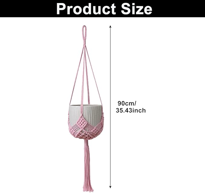 2 Pack Macrame Hanging Planters with Patterns - Stylish Plant Hangers Crochet Boho Plant Holder Hanging Plant Basket for Up to 6 Inch Pots(Pink)