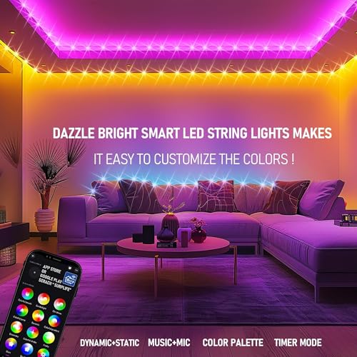 Dazzle Bright Smart Color Changing Christmas Lights, 66FT 200 LED RGB String Lights with Remote & App Controlled, Halloween 4th of July Decoration for Indoor Outdoor Holiday Xmas Tree Party Decor - color: 200 LED RGB