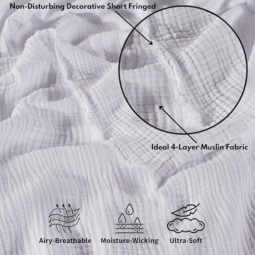 Muslin Blanket - Pure 100% Turkish Cotton Airy Soft Light Versatile Gauze Throw Blanket for Bed, Couch, Sofa (White, Throw Size (50" x 66" inch)) - color: White, size: Throw Size ( 50" x 66" inch )
