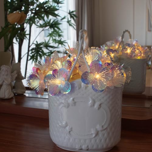 YOLIGHT Fiber Optic Flower String Lights Battery Operated with Timer, 6.5ft 10 LED Flower Garland Lights Fairy Lights for Room Table Wedding Christmas Easter Décor (Warm White) - color: Warm White, size: 6.5ft
