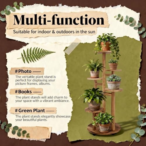 GEEBOBO 5 Tiered Tall Plant Stand for Indoor, Wood Plant Shelf Corner Display Rack, Multi-tier Planter Pot Holder Flower Stand for Living Room Balcony Garden Patio (Brown) - color: 5tier-brown