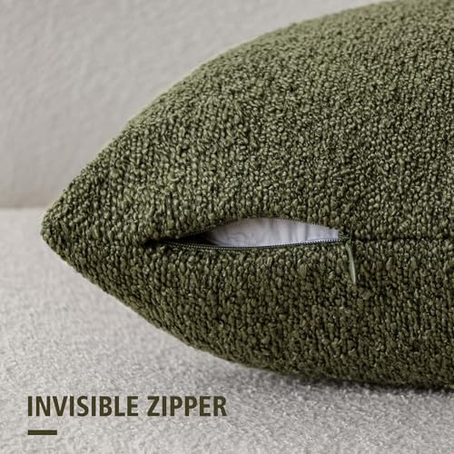 Foindtower Set of 2, Decorative Textured Boucle Throw Pillow Covers Accent Solid Pillow Cases Neutral Soft Cozy Couch Cushion Case for Chair Sofa Bedroom Living Room Home Decor 16x16 Inch Moss Green - color: Moss Green, size: 16" x 16" (Pack of 2)
