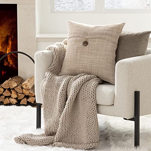 Phantoscope Pack of 2 Farmhouse Throw Pillow Covers Button Vintage Linen Decorative Pillow Cases for Couch Bed and Chair Beige, 18 x 18 inches 45 x 45 cm - color: Beige, size: 18" x 18" (Pack of 2)
