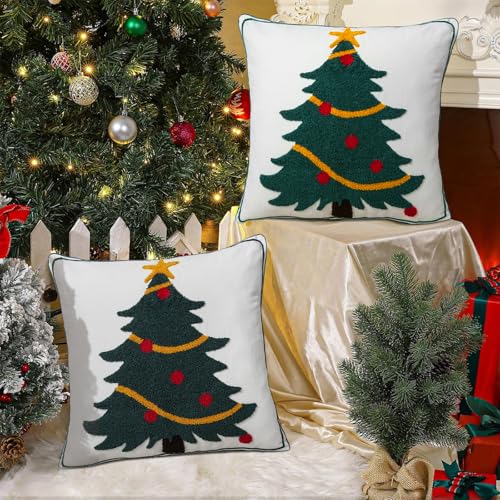 Adabana Christmas Tree Pillow Covers 18x18 Inch Farmhouse Tufted Star Winter Decorative Throw Pillow Cover Holiday Cushion Case Decor for Couch Living Room Sofa Bedroom(Green) - color: Christmas Tree:green