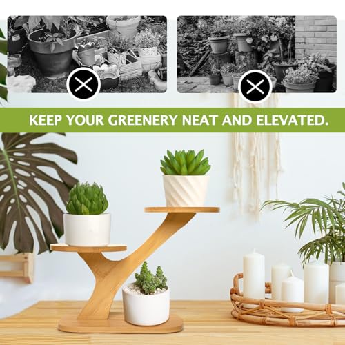 XXXFLOWER Wood Plant Stand for Indoor,Small Desktop Plant Stand,3 Tier Succulent Windowsill Shelf Holders for Balcony Home Office Garden Patio Gift（Pots NOT Included）