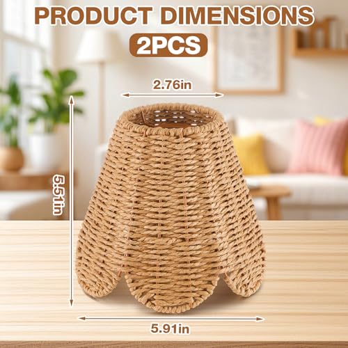 Glooglitter Small Clip-on Chandelier Rattan Lamps Set Shade Scalloped Lampshade 3"top x 6"bottom x 5-1/4"slant Height Empire Lamp Shade Chandelier or Accent Lamp(Paper Rope,Naturals,2 Pcs) - color: Naturals, size: Paper Rope