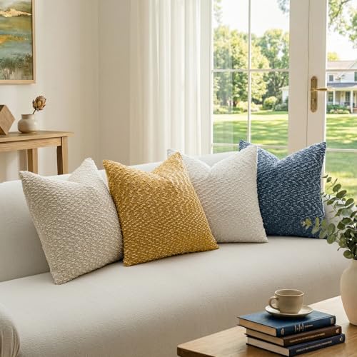 a moment Beige Pillow Covers Set of 2 with Plush Cluster Texture (16x16 Inch), Decorative Throw Pillows for Living Room, Couch Bed, Sofa, Cozy Accent Pillow Cases for Home Decor (No Inserts) - color: Beige, size: 16" x 16" (Pack of 2)