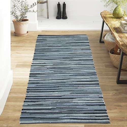 Cotton Hand Woven Chindi Runner Rug 2x6 Feet - Charcoal, Farmhouse Stripe Soft Area Floor Runners Ideal for Hallways, Kitchen, Nursery | Grey Decorative Reversible Indoor Space Mat for Bedroom - color: Charcoal, size: 2' x 6' (Runner)