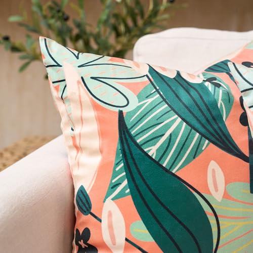 Tyrot Boho Floral Velvet Throw Pillow Covers 20x20 Inch Set of 2 Farmhouse Cushion Covers Mid Century Modern Botanical Home Decor Accent Pillow Cases for Couch Bed Sofa Living Room, Bedroom, Coral - color: Coral Breeze, size: 20" x 20" (Pack of 2)