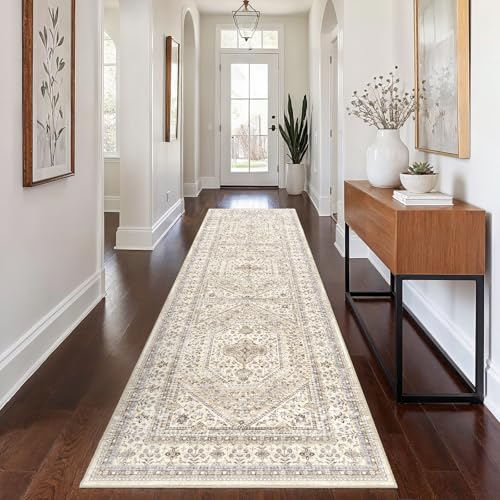 2x8 Runner Rug for Hallway Washable: Non Slip Kitchen Rugs with Rubber Backing Soft Waterproof Wide Mats Stain Resistant Low Pile Carpet for Entryway Bedroom Bathroom Laundry Home Decor Beige/Gray - color: Beige/Gray, size: 2' x 8' (Rectangular)
