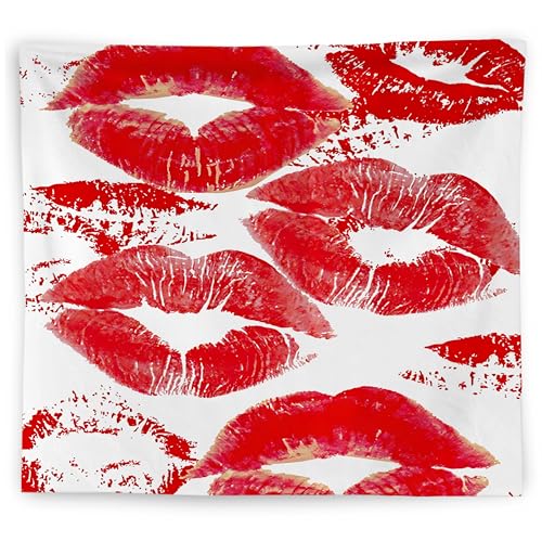 WNAGT Trendy Black and White Kiss Lips Tapestry Wall Hanging, Funky Makeup Wall Decor, Fashion Aesthetic Wall Blanket Decor for Girls Room College Dorm Makeup Room Beauty Room, 50x60 Inch - color: red