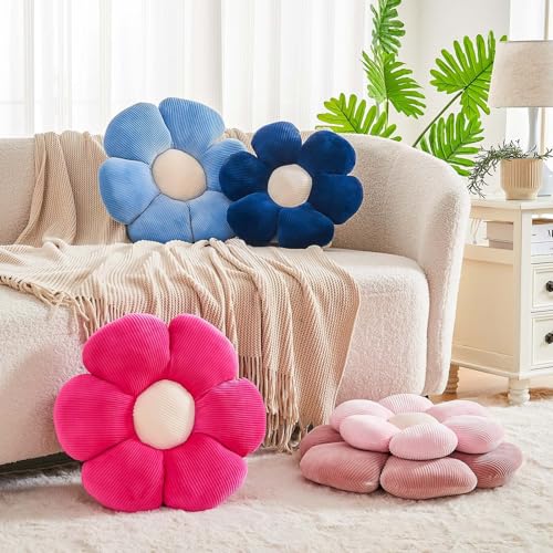 Kcvvcr Navy Flower Pillow, 17.7" Cute Flower Shaped Floor Pillow, Aesthetic Floral Plush Daisy Decorative Throw Pillows for Bed Sofa Couch - color: Al-navy, size: 17.7 Inch