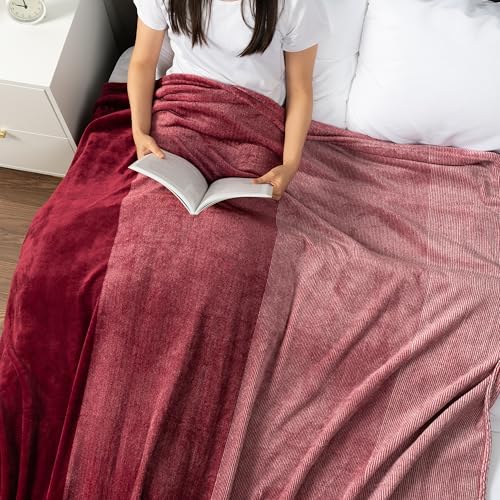 PAVILIA Red Ombre Fleece Throw Blanket for Couch, Soft Flannel Blanket for Sofa Bed Room, Plush Lightweight Burgundy Dark Maroon Red Gradient Blanket, Cozy Microfiber Decorative Gift Throw, 50x60 - color: Gradient - Wine, size: 50 x 60 Inches - Throw