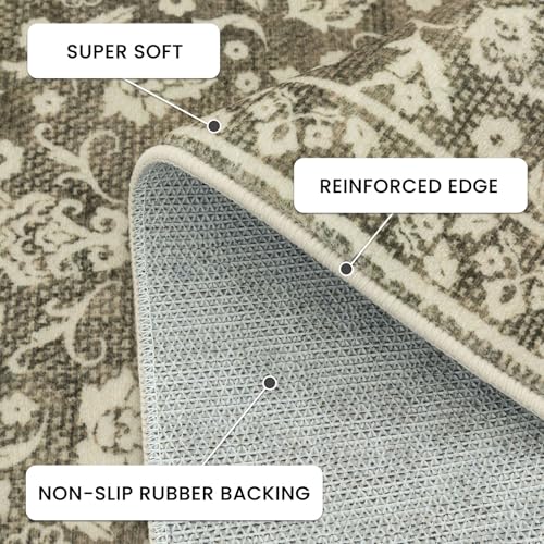 Vintage Entryway Rug Indoor, Taupe Brown Washable Rug 2x3, Small Area Rug with Non-Slip Backing, Floral Print Thin Faux Wool Super Soft Door Mat for Kitchen, Entrance, Bedroom, Office - color: Taupe Brown, size: 2' x 3' (Rectangular)