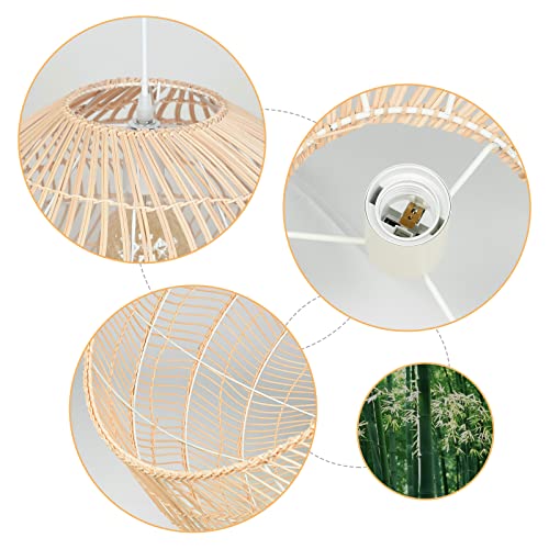 Arturesthome 1 Light Rattan Woven Pendant Light Shades,17.7" Kitchen Island Pendant Light,Handmade Hanging Lamp Crafts Lampshade for Living Dining Room - color: Rattan, size: 17.68in*15.7in