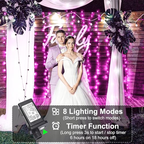 2 Pack Christmas Lights Outdoor, Total 200FT 600LED String Lights for Outside Waterproof with 8 Modes, Green Wire Twinkle Lights for Indoor Room Patio Garden Party Decorations, Pink - color: Pink, size: 200FT 600LED