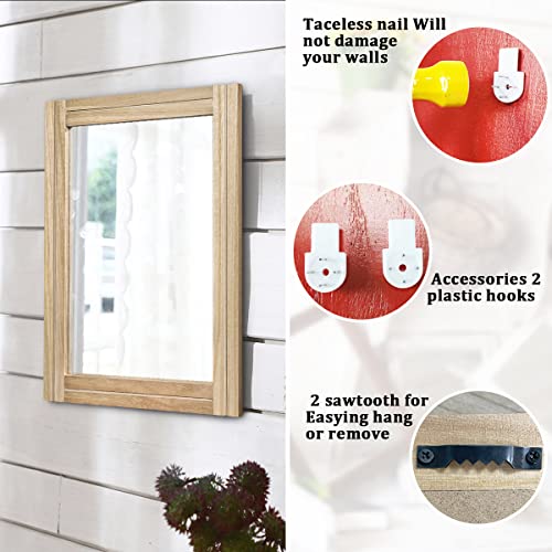 AAZZKANG Rustic Mirrors for Wall with Rectangular Wood Frame Decorative for Farmhouse Bedroom Bathroom Living Room Home Office - color: Beige, size: 16"L x 12"W